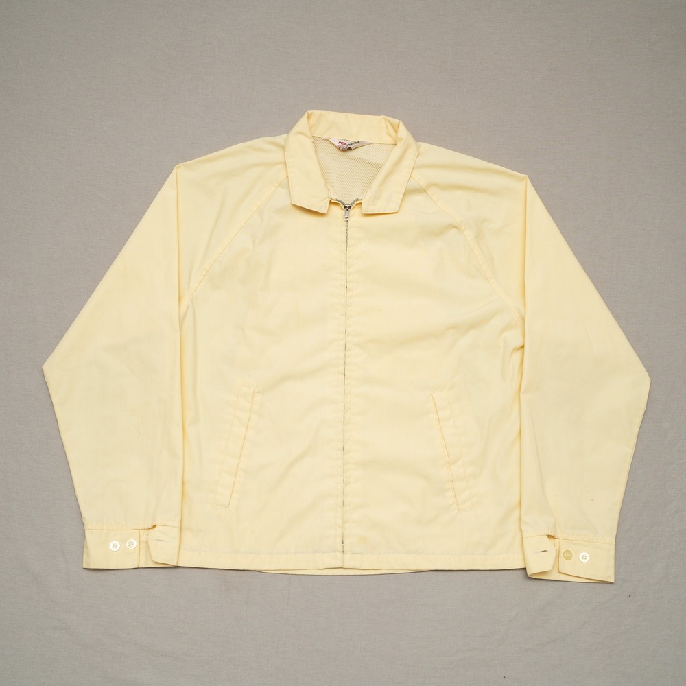 Vintage 70s Permanent Press Yellow Mens Long Sleeve Lightweight Zip Up Medium